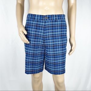 Joe Fresh Blue Indigo Plaid 100% Cotton Shorts Sz38 Pockets ZipFly Button Close